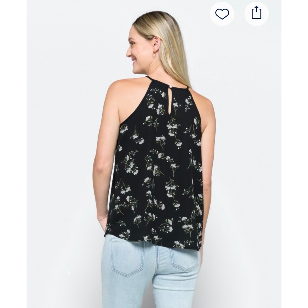Papermoon Black Floral Halter Neck Top‎ Keyhole Cutout Sleeveless Blouse Medium - Picture 4 of 4